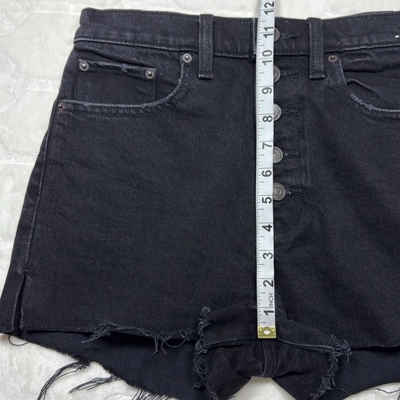 Abercrombie Black Denim High Rise Button Shorts Frayed Hem Womens Size 26 Trendy - Picture 4 of 8
